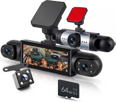 Obrázek produktu pro Autokamera s 4 kamerami, rozlišení 1080P, 3,16palcový IPS displej, noční vidění, detekce pohybu, parkovací režim 24/7, podpora paměťové karty do 64 GB