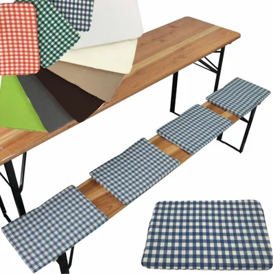 Produktbild von NYVI Bierbank Sitzkissen 36x25 cm NYVIGala 4er Set Blau Kariert - Komfortable Sitzpolster für Bierbänke - Bierbankkissen mit elastischer Klettband Befestigung - Polster Bierzeltgarnitur