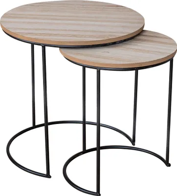Produktbild von 2er Set Beistelltische Metall Schwarz Holz Rund Couchtisch Industrial Sofatisch