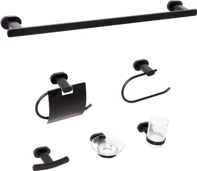 Produktbild von BELIANI Badezimmer-Halter-Set Schwarz Aluminium 6-Teilig Modern Badaccessoires Hardware-Set WC-Garnitur WC-Accessoires-Set Badausstattung Badzubehör