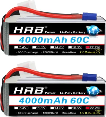 Productafbeelding van HRB LiPo-batterij, 22,2V, 4000mAh, ontlaadsnelheid 60C, 6S, 4000mAh, EC5 connector, 2 stuks
