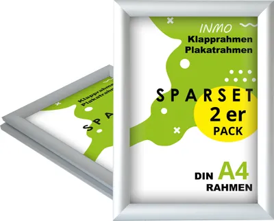 Produktbild von Klapprahmen DIN A4 aus Aluminium 2er Set – silber eloxiert, zur Wandmontage für Poster & Plakate