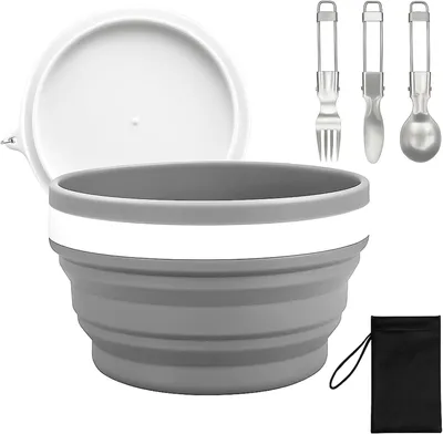 Obrázok produktu pre Sada riadu na kemping, skladacia, s príborom z nehrdzavejúcej oceli, 1 sada, vhodná na outdoorové aktivity