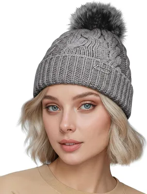Produktbild von Damen Strick-Mütze Merino Wollmütze Bommelmütze Wintermütze mit Umschlag Pudelmütze Strickbeanie Neverless®