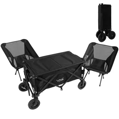Produktbild von CCLIFE Bollerwagen Faltbar mit Tischplatte und Stühlen bis 80kg Handwagen Klappbar - Farbe: Schwarz
