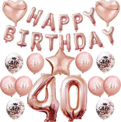 Produktbild von Oblique Unique 40. Geburtstag Party Deko Set - Happy Birthday + Zahl 40 Ballons + Konfetti Luftballons roségold