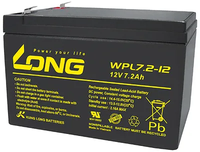 Zdjęcie produktu dla Akumulator ołowiowy Kung Long WPL7.2-12 F2 Longlife, 12 V, 7,2 Ah z szybkozłączem 6,3 mm