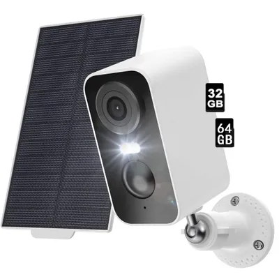 Image de 2K caméra de surveillance extérieure batterie solaire 5200mAh batterie caméra de surveillance extérieure WLAN PIR détection de personnes 10M vision de nuit 32&64GB