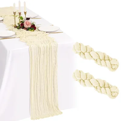 Produktbild von Käsetuch Tischläufer - 2er Set aus Gaze - Tischdekoration für Hochzeiten und Feiern - Beige 55x300 cm