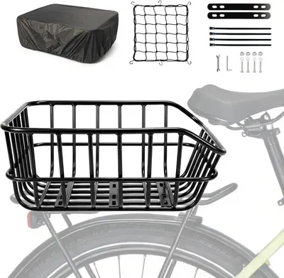 Produktbild von Fahrradkorb hinten mit Regenschutz, Metall, für Gepäckträger, für E-Bikes