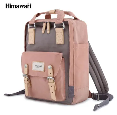Produktbild von Himawari | Wasserdichter Schulrucksack, für Laptop, mit Fächern, Braun, Rosa, 28x38x15 cm