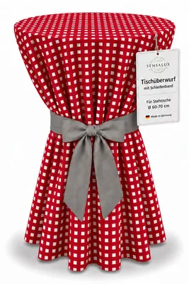 Produktbild von Sensalux Stehtischüberwurf: Karo, Weiß-Rot Schleifenband: Grau