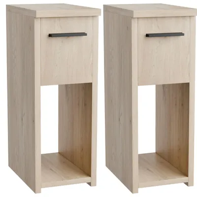 Obrázek produktu pro Noční stolky - 20x30x55 cm - dub Torro - sada 2 kusů - úzké - loftové provedení - se zásuvkou - s policí - snadná montáž