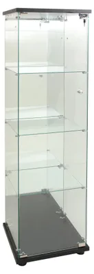 Obrázek produktu pro Skleněná vitrína - Skříň s vitrínou - S dvířky - LED osvětlení - 4 police - Zrcadlo - 42,5 x 36,5 x 164 cm - Černá barva