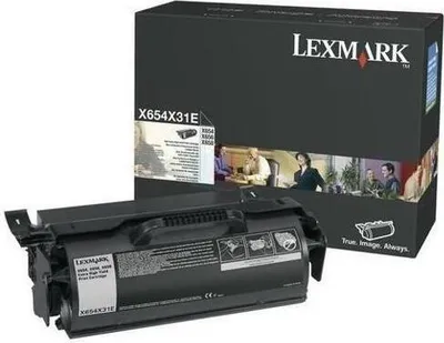A Lexmark toner cartridge and its packaging are shown against a white background.