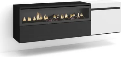 Immagine prodotto di COZY Mobile TV Soggiorno, 150x35x45cm, Per TV fino a 65, Camino elettrico, da appendere, Bianco e Nero