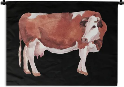 Produktbild von MuchoWow® Wandteppich Wandbehang Kuh - Zeichnung - Schwarz 60x45 cm Tapisserie Dekoration Wandtuch - Das Schlafzimmer