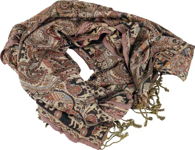 Produktbild von Indischer Pashmina Schal, Schultertuch, Boho Stola mit Paisley Muster - Braun/bunt, Uni, Viskose, 200*74 cm, Schals