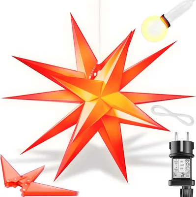 Produktbild von KESSER® Leuchtstern 3D, LED Weihnachtsstern mit Timer für innen und außen, Adventsstern Beleuchtet hängend Stern + Warmweiß Licht
