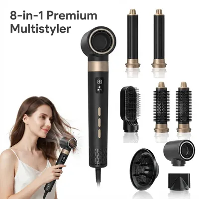 Produktbild von 8-in-1 Haartrockner,1600 W Multihaarstyler, Heißluftbürste & Lockenstab, 1600 W, Negative Ione
