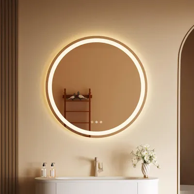 Produktbild von KUTAS – Runder LED Badezimmerspiegel 50 cm – Touch-Schalter – 3 Lichtfarben & dimmbar – Anti-Beschlag – Memory-Funktion