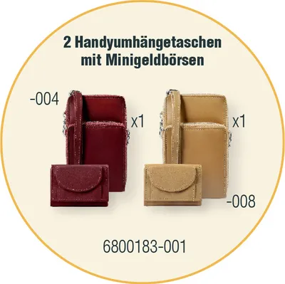 Produktbild von 2 Stück Handyumhängetasche mit Minigeldbörse, Echtleder