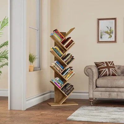 Produktbild von Famanu Bücherregal Baumform - Industrielles Holzregal für Wohnzimmer und Büro