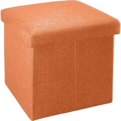 Obrázek produktu pro Intirilife Skládací taburet 30x30x30 cm v barvě MANDARINES ORANGE - Sedací kostka s úložným prostorem a víkem z látky ve vzhledu lnu - Sedací kostka podnožka Úložný box Truhla Lavice