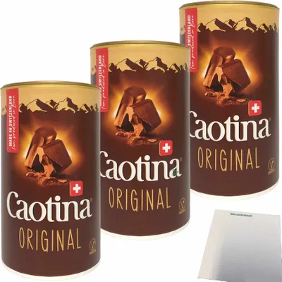 Produktbild von Caotina Original Kakaopulver Getränkepulver aus echter Schweizer Schokolade 3er Pack (3x500g Dose) + usy Block