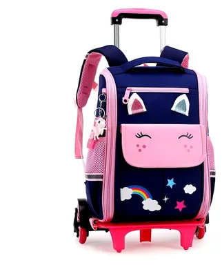 Produktbild von Mädchen Rollrucksack Abnehmbarer Leichte Trolley Rucksack Schulranzen mit Rollen für Schule Reisen