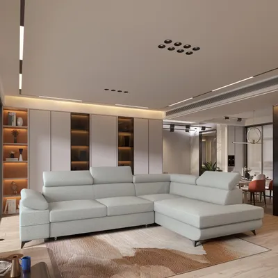 Produktbild von Masseno Ecksofa FAVIEN R-S mit Schlaffunktion L-Form, Sofa mit Bettkasten, Wohnzimmersofa, Couch, Soffa, Bettsofa, Couchgarnitur- Hellgrau, QUELLE 83