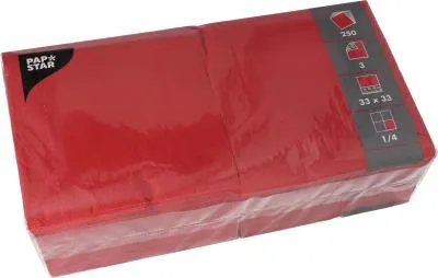 Zdjęcie produktu dla Serwetki 3-warstwowe składane na 1/4 33 cm x 33 cm bordowe
