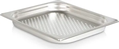 Produktbild von jokobela GN-Behälter 2/3 40 mm perforiert (6 mm ø) aus Premium-Edelstahl (GN-Sieb) Maße: 353 x 325 x 40 mm - Gastronormbehälter ideal für Garen mit Chafing Dish oder Bain Marie (0,6 mm dick)