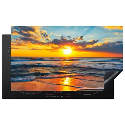 Produktbild von KitchenYeah© Herdabdeckplatte Sonne - Strand - Meer - Sonnenuntergang , 89x51cm, Küche Deko, Glaskeramikkochfeld Herdabdeckung, Abdeckplatte fùr Kochfeld
