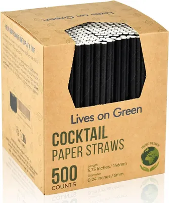 Productafbeelding van Milieuvriendelijke wegwerp cocktailrietjes en roerstaafjes van zwart papier - 14,6 x 0,6 cm - 500 stuks - Thuis - Bars en restaurants