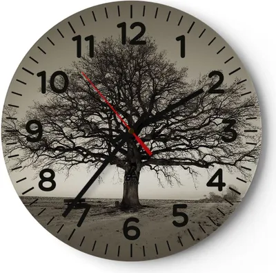 Produktbild von Wanduhr - Rund - Glasuhr - Baum Schnee Sepia - 40x40cm - Schleichendes Uhrwerk - Lautlos - zum Aufhängen bereit - Dekoration Modern - Wanddekoration aus Glas - C4AR40x40-4161