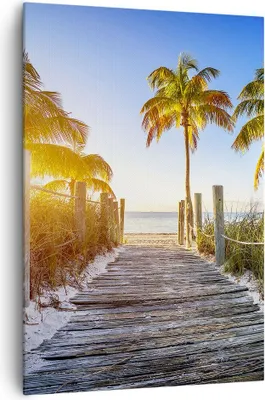 Produktbild von Bild auf Leinwand - Leinwandbild - Einteilig - Strand Palmen Fußgängerbrücke - 70x100cm - Wand Bild - Wandbilder - Leinwanddruck - Wanddekoration - Leinwand bilder - Wandbild - PA70x100-4171