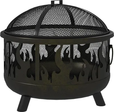 Zdjęcie produktu dla Ognisko Moonbite z osłoną przeciwwiatrową, rusztem do grillowania i hakiem, średnica 61 × 55 cm. Ognisko do ogrodu i tarasu, odporne na temperaturę do 500 °C, metal, kolor czarny