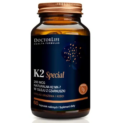 Zdjęcie produktu dla Doctor Life K2 Special 200mcg naturalna K2 MK-7 w oleju z czarnuszki, 60 kapsułek