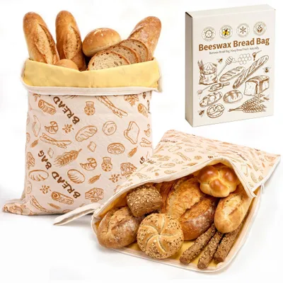 Produktbild von Bienenwachs Brotbeutel 2er Set, XL 43×33 cm, L-Reißverschluss