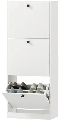 Immagine prodotto di Armadio per scarpe - Scaffale per scarpe con 3 ante - Stretto, dimensioni 47x26x120 cm - Ripiani interni regolabili - Materiale: legno - Colore: bianco