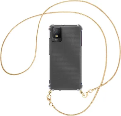Produktbild von Handykette Backcover-Schutzhülle mit Band (Metall goldfarben) für TCL 403 (T431, 6.0'') - goldfarbene Snake-Kette