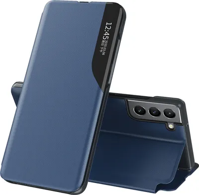 Zdjęcie produktu dla Eco Leather View Case elegancki futerał etui z klapką i funkcją podstawki Samsung Galaxy S22+ (S22 Plus) niebieski