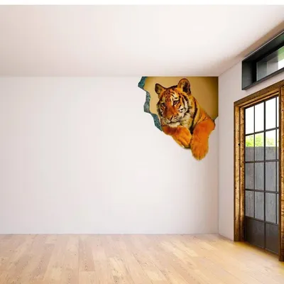 Produktbild von Decords Wandtattoo – Tiger im 3D-Mauerdurchbruch, 259 x 259 cm, Links