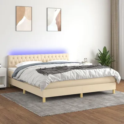 Produktbild von The Living Store Boxspringbett mit Matratze & LED Creme 180x200 cm Stoff