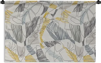 Produktbild von MuchoWow® Wandteppich Wandbehang Linienkunst - Dschungel - Muster - Gold 60x40 cm Tapisserie Dekoration Wandtuch - Wanddekorationen