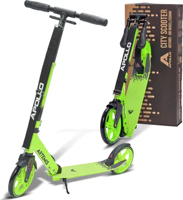 Produktbild von Apollo Artemis City Roller - Höhenverstellbarer Scooter für Kinder, Teens und Erwachsene, Tretroller mit großen Rädern, Cityroller, handlich, klappbarer Scooter für Kinder ab 6 Jahre - grün