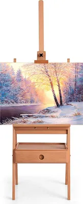 Produktbild von Staffelei Holz mit Schublade, 151-194cm höhenverstellbare Präsentationsstaffelei Holzstaffelei, Leinwand Ständer aus Buchenholz, Standstaffelei für Keilrahmen bis 92cm