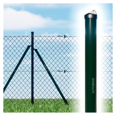Produktbild von Zaunstreben 5er-Set grün pulverbeschichtet aus Stahl für Maschendrahtzaun (verschiedene Höhen) [H 150cm, Ø34mm]