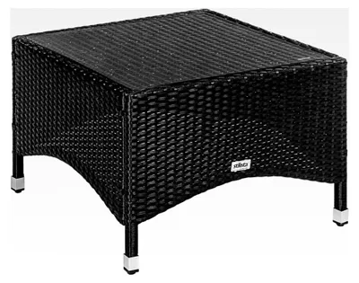 Produktbild von Eckiger Beistelltisch mit Glasplatte aus Polyrattan - 58 x 58 cm schwarz